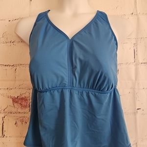 Land's End Swimsuit Tankini Top Petite Plus size 22WP Blue shelf bra